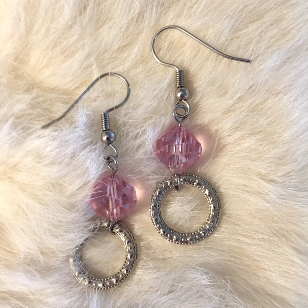 Antique 1950's Pink Crystal Earrings in silver